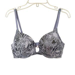 Victorias Secret 32C Dream Angels Push-Up Bra Lace Floral Design Lavender Silver